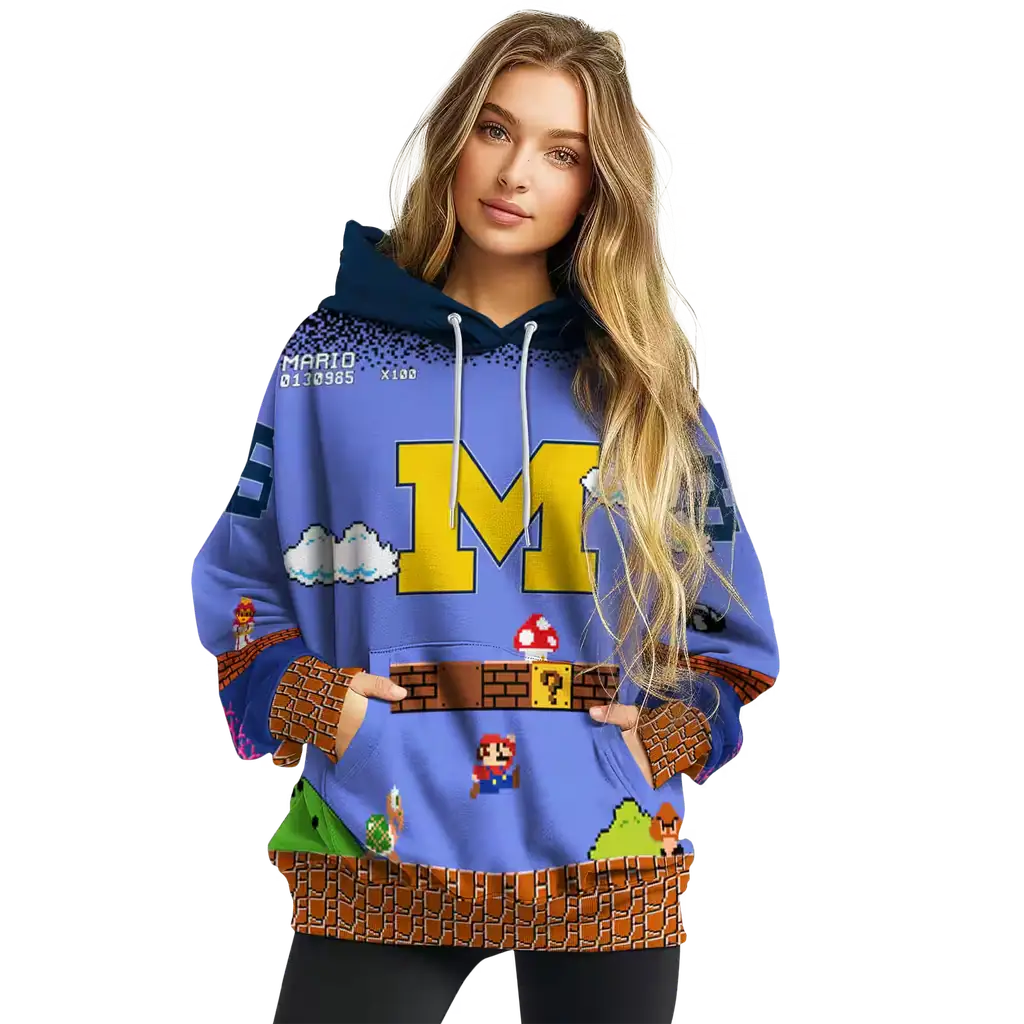 custom michigan wolverines mario blue black hoodie high quality custom michigan wolverines mario blue black hoodie high quality