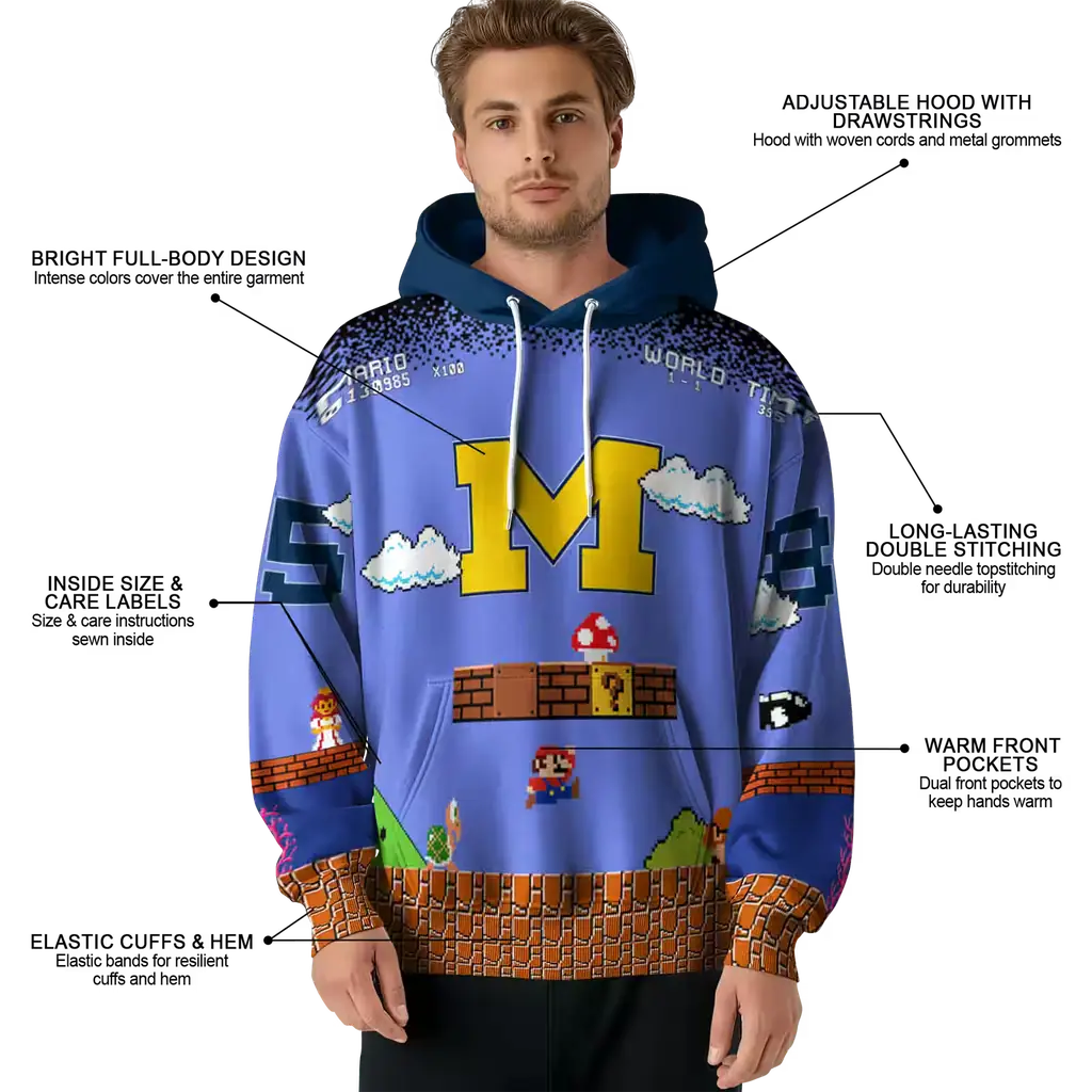 custom michigan wolverines mario blue black hoodie latest model custom michigan wolverines mario blue black hoodie latest model
