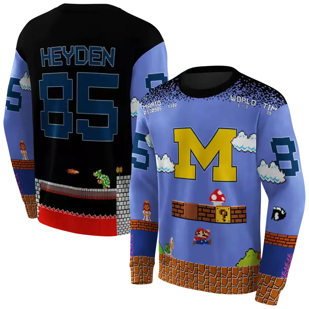 custom michigan wolverines mario blue black hoodie premium grade custom michigan wolverines mario blue black hoodie premium grade