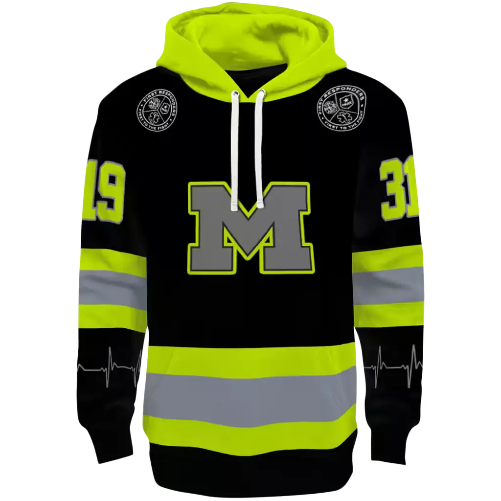 custom michigan wolverines safety motif black neon green hoodie best selling custom michigan wolverines safety motif black neon green hoodie best selling