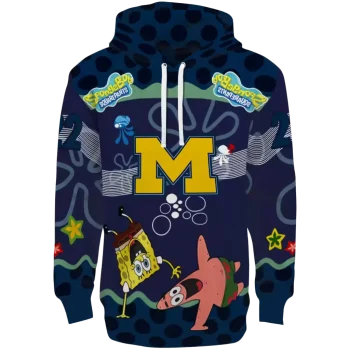 custom michigan wolverines spongebob patrick star blue navy hoodie best selling