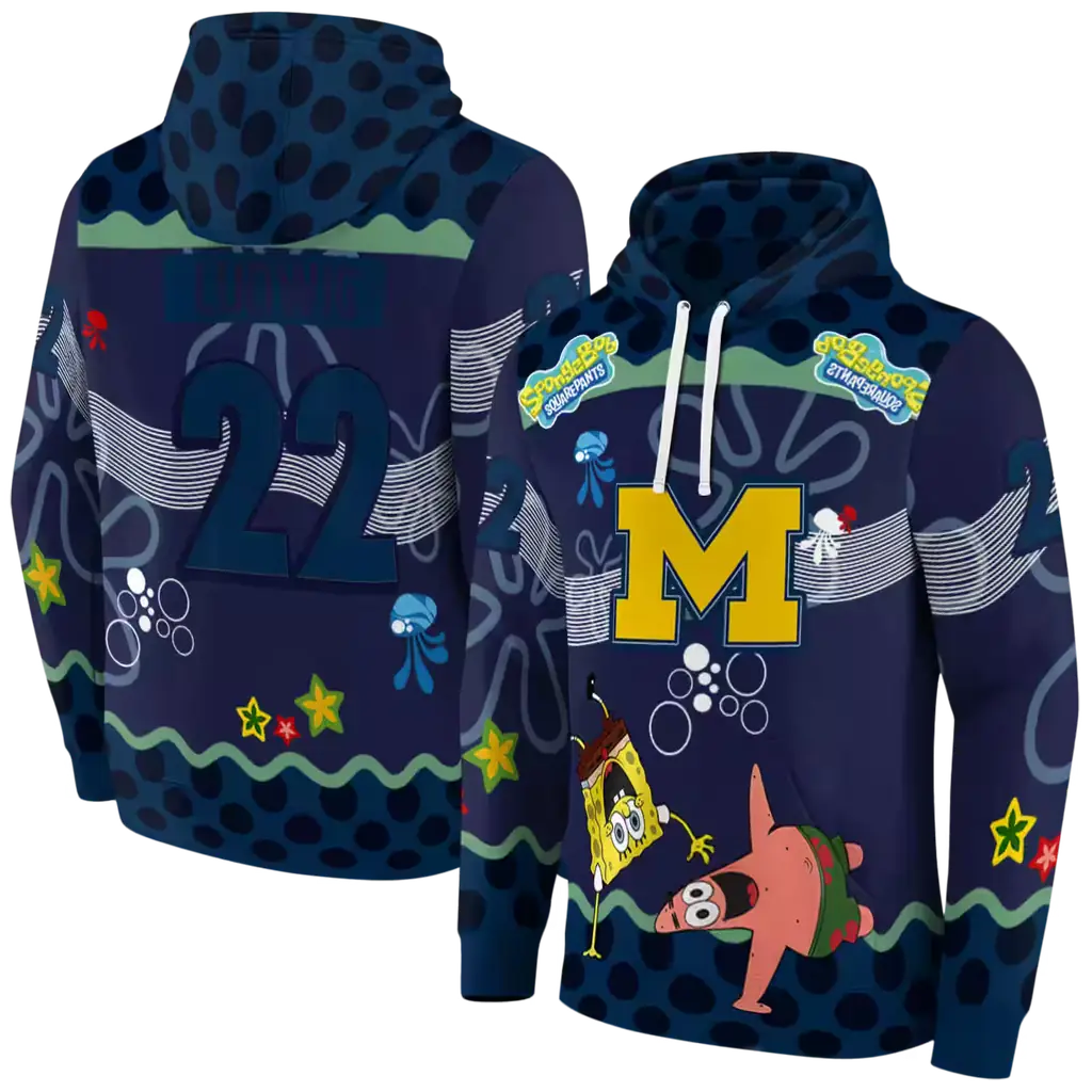 custom michigan wolverines spongebob patrick star blue navy hoodie fashion forward custom michigan wolverines spongebob patrick star blue navy hoodie fashion forward