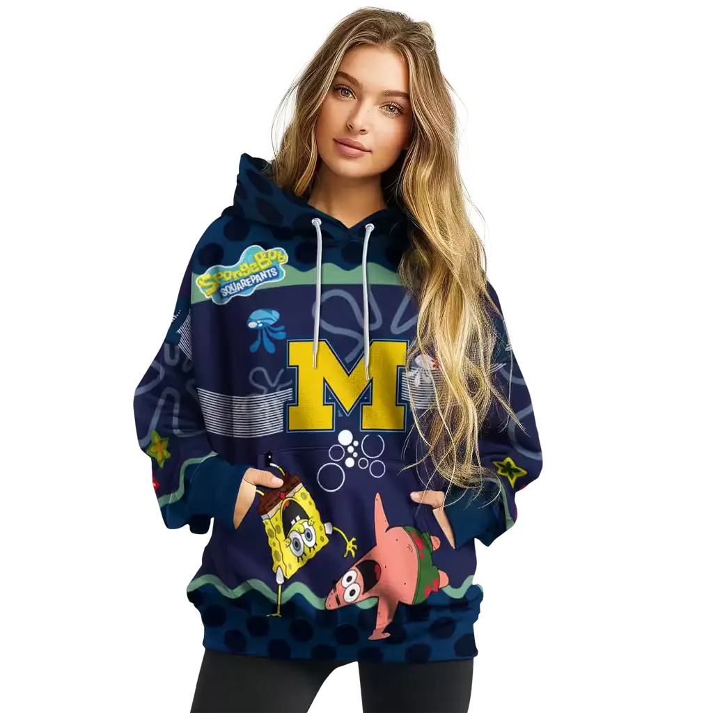 custom michigan wolverines spongebob patrick star blue navy hoodie high quality custom michigan wolverines spongebob patrick star blue navy hoodie high quality