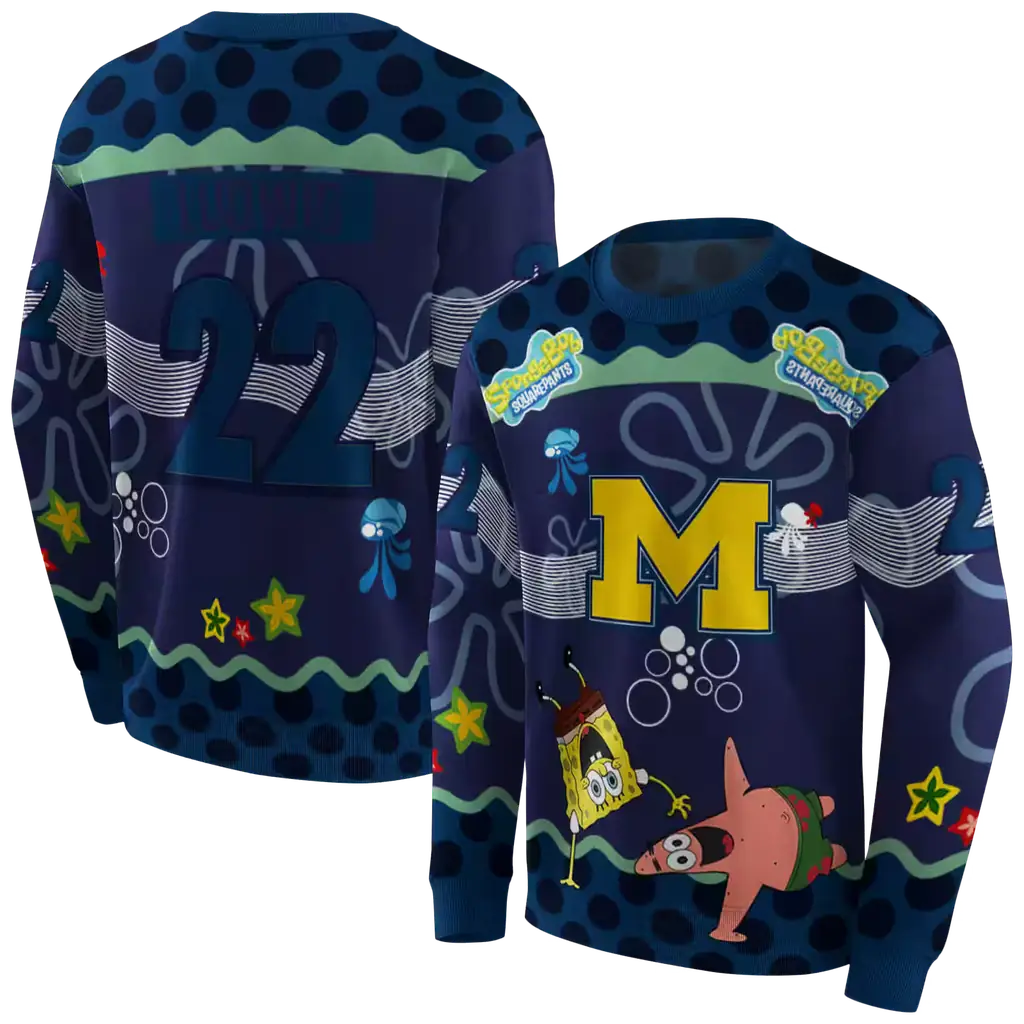 custom michigan wolverines spongebob patrick star blue navy hoodie premium grade custom michigan wolverines spongebob patrick star blue navy hoodie premium grade