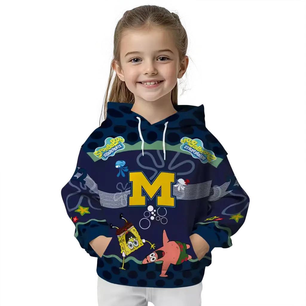 custom michigan wolverines spongebob patrick star blue navy hoodie top rated custom michigan wolverines spongebob patrick star blue navy hoodie top rated