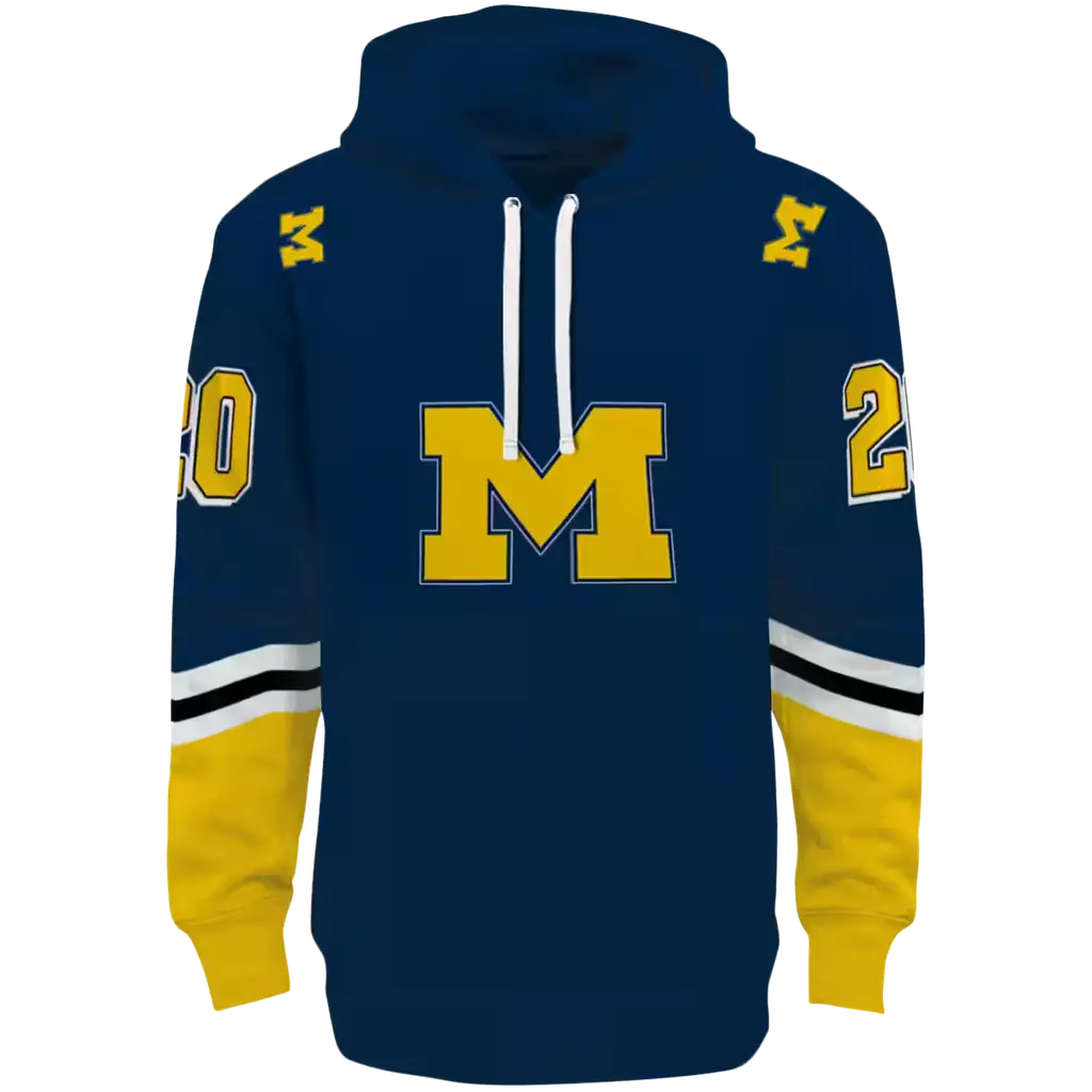 custom michigan wolverines striped sleeves blue hoodie best selling custom michigan wolverines striped sleeves blue hoodie best selling