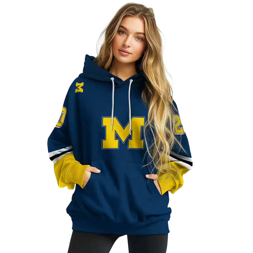 custom michigan wolverines striped sleeves blue hoodie high quality custom michigan wolverines striped sleeves blue hoodie high quality