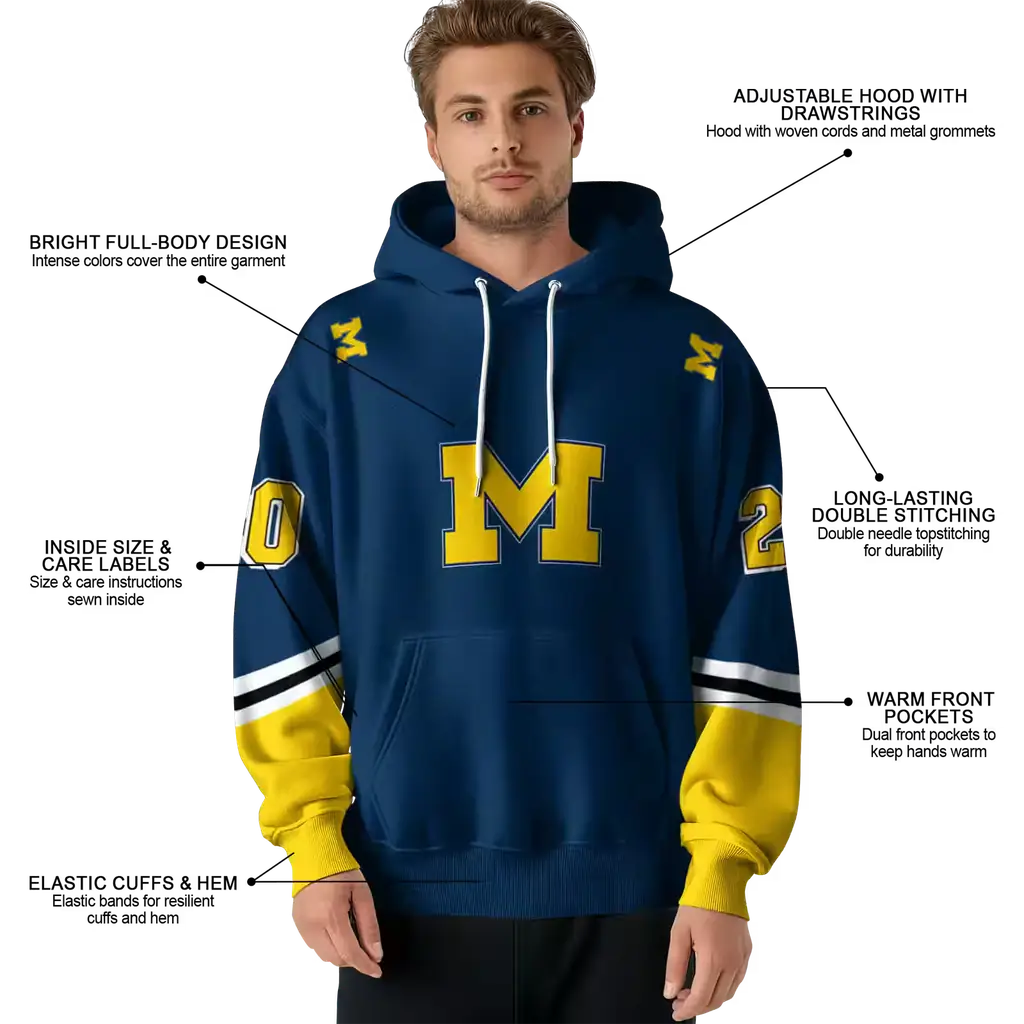 custom michigan wolverines striped sleeves blue hoodie latest model custom michigan wolverines striped sleeves blue hoodie latest model