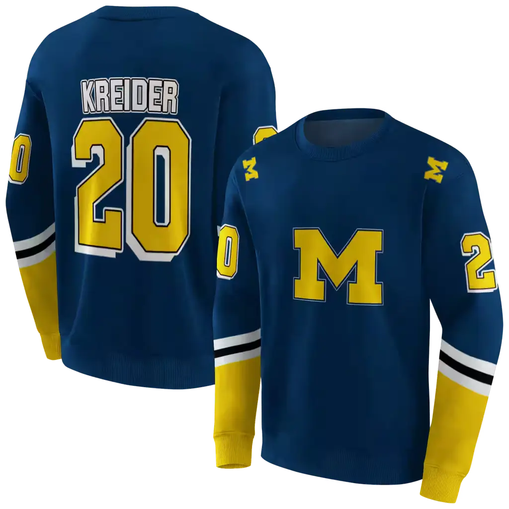 custom michigan wolverines striped sleeves blue hoodie premium grade custom michigan wolverines striped sleeves blue hoodie premium grade