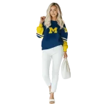 custom michigan wolverines striped sleeves blue hoodie best selling