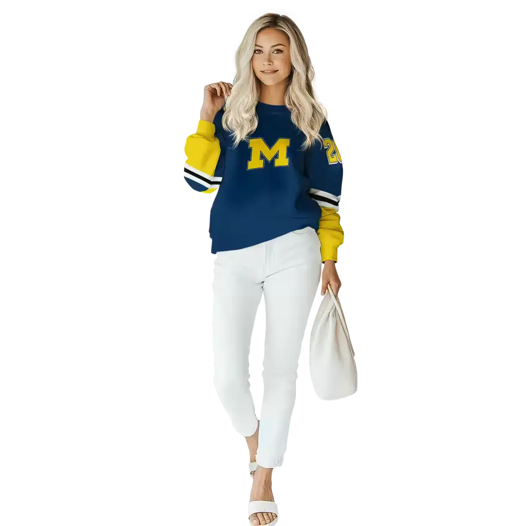 custom michigan wolverines striped sleeves blue hoodie trendy custom michigan wolverines striped sleeves blue hoodie trendy