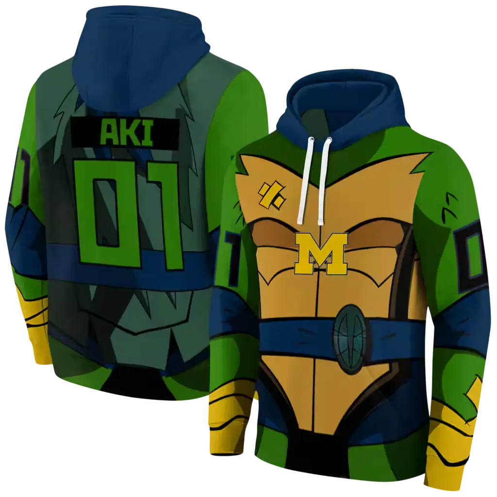 custom michigan wolverines superhero armor blue green hoodie fashion forward custom michigan wolverines superhero armor blue green hoodie fashion forward