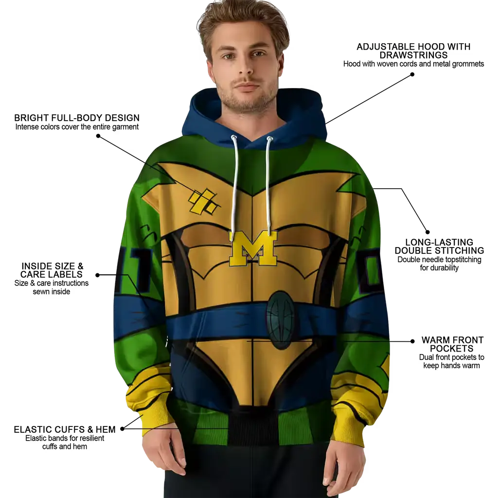 custom michigan wolverines superhero armor blue green hoodie latest model custom michigan wolverines superhero armor blue green hoodie latest model