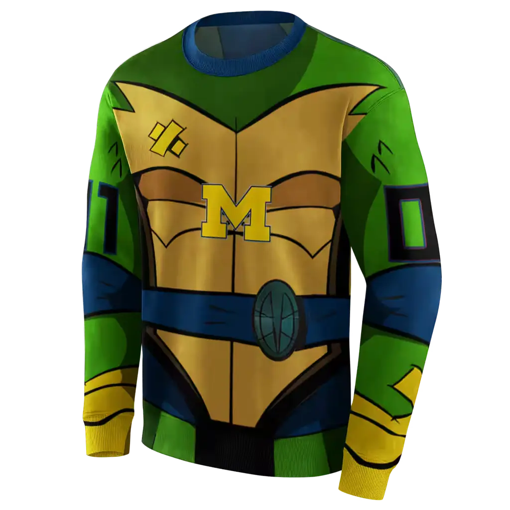 custom michigan wolverines superhero armor blue green hoodie new arrival custom michigan wolverines superhero armor blue green hoodie new arrival