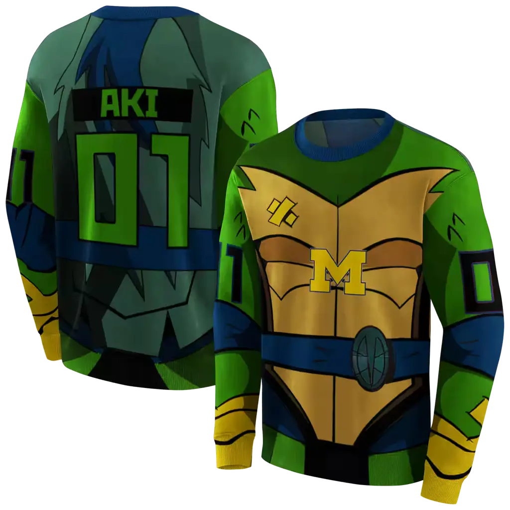 custom michigan wolverines superhero armor blue green hoodie premium grade custom michigan wolverines superhero armor blue green hoodie premium grade