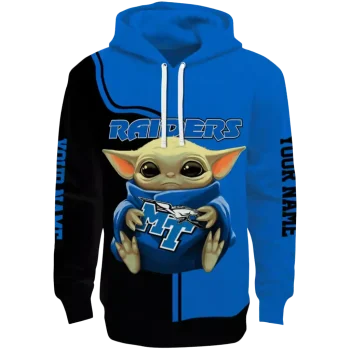 custom middle tennessee blue raiders baby yoda blue black hoodie best selling