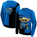 custom middle tennessee blue raiders baby yoda blue black hoodie best selling