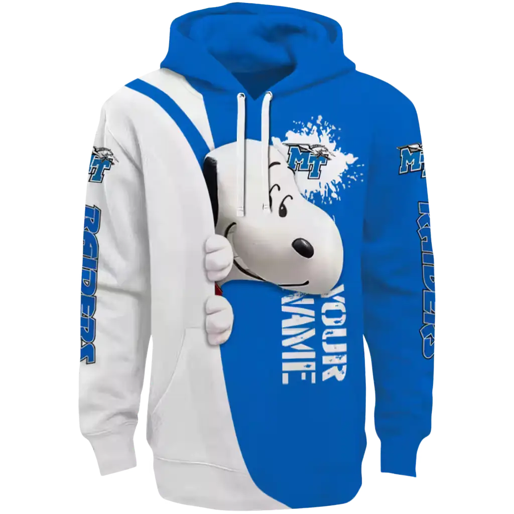 custom middle tennessee blue raiders peeking snoopy blue hoodie best selling custom middle tennessee blue raiders peeking snoopy blue hoodie best selling