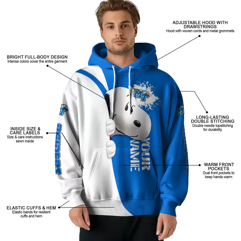 custom middle tennessee blue raiders peeking snoopy blue hoodie latest model custom middle tennessee blue raiders peeking snoopy blue hoodie latest model