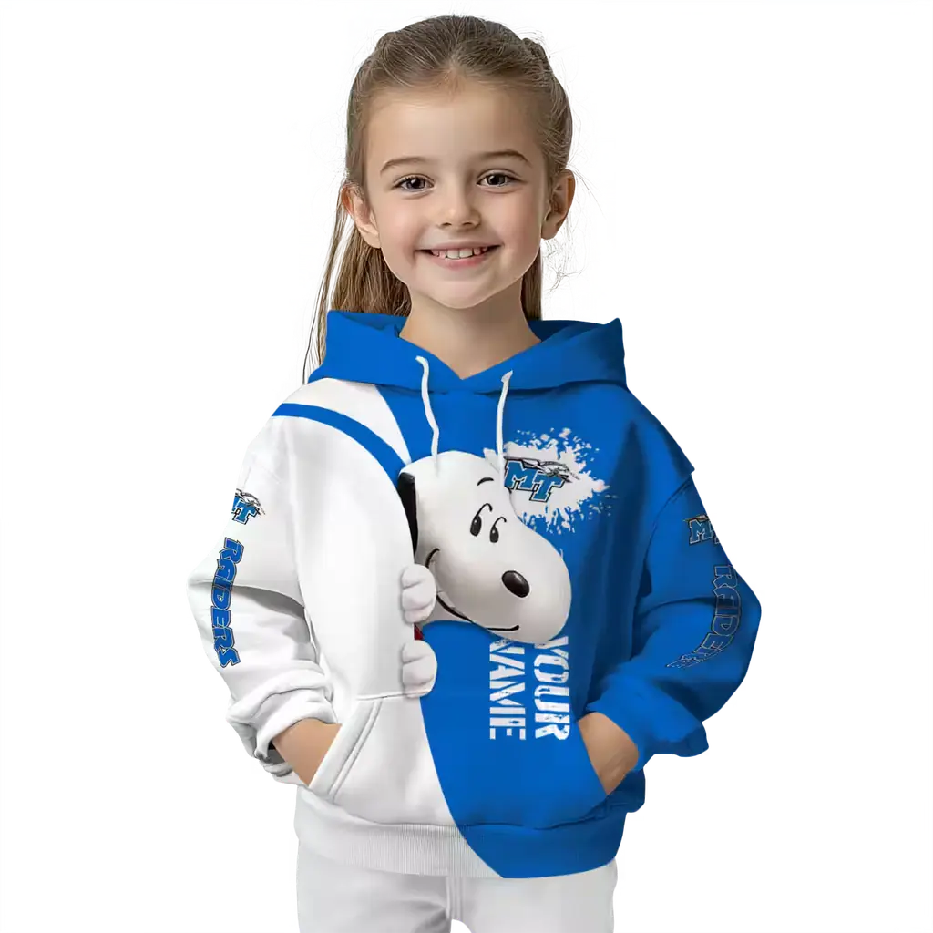custom middle tennessee blue raiders peeking snoopy blue hoodie top rated custom middle tennessee blue raiders peeking snoopy blue hoodie top rated