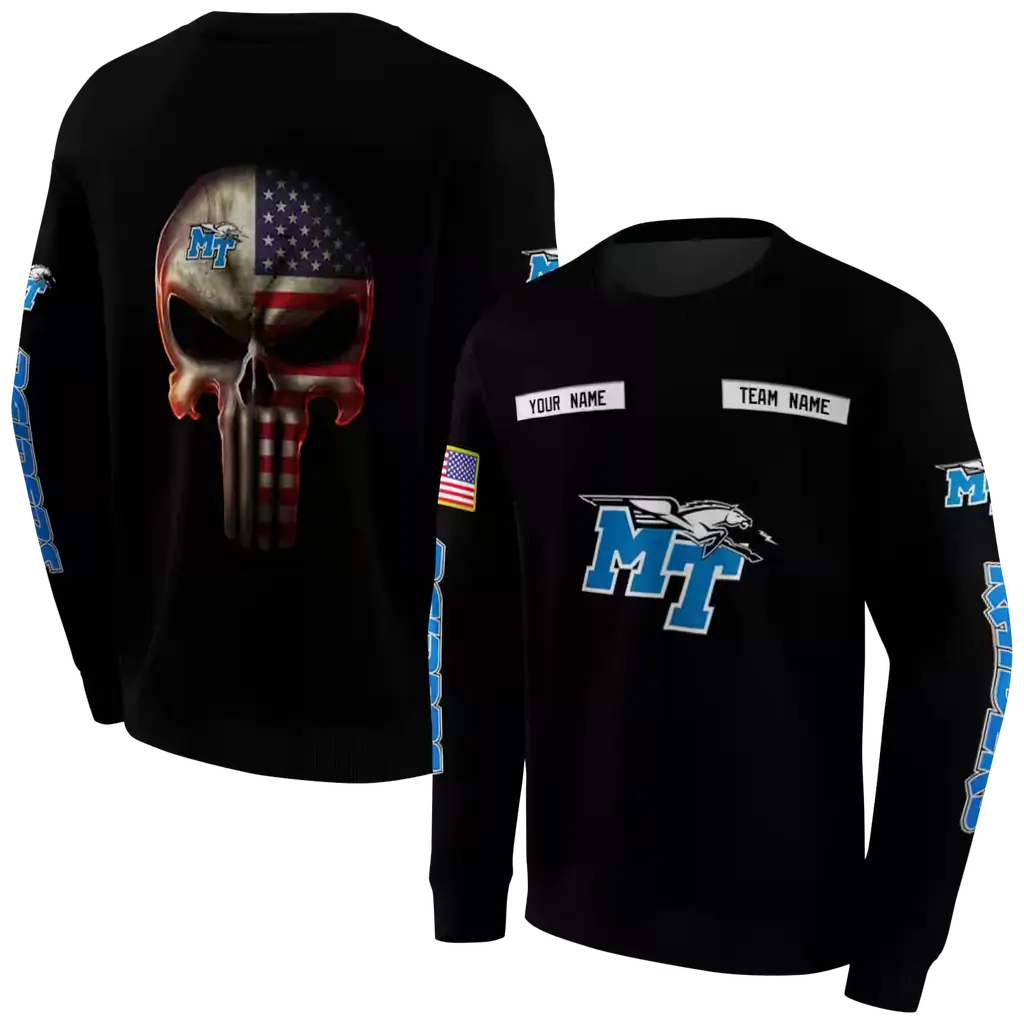 custom middle tennessee blue raiders punisher skull black hoodie premium grade custom middle tennessee blue raiders punisher skull black hoodie premium grade