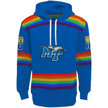 custom middle tennessee blue raiders rainbow stripes blue hoodie best selling