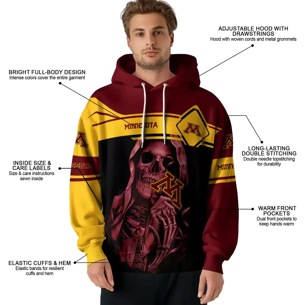 custom minnesota golden gophers grim reaper maroon black hoodie latest model custom minnesota golden gophers grim reaper maroon black hoodie latest model