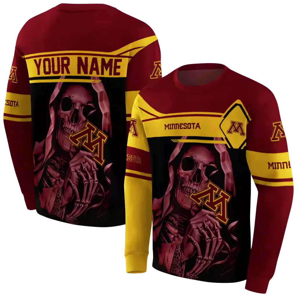 custom minnesota golden gophers grim reaper maroon black hoodie premium grade custom minnesota golden gophers grim reaper maroon black hoodie premium grade