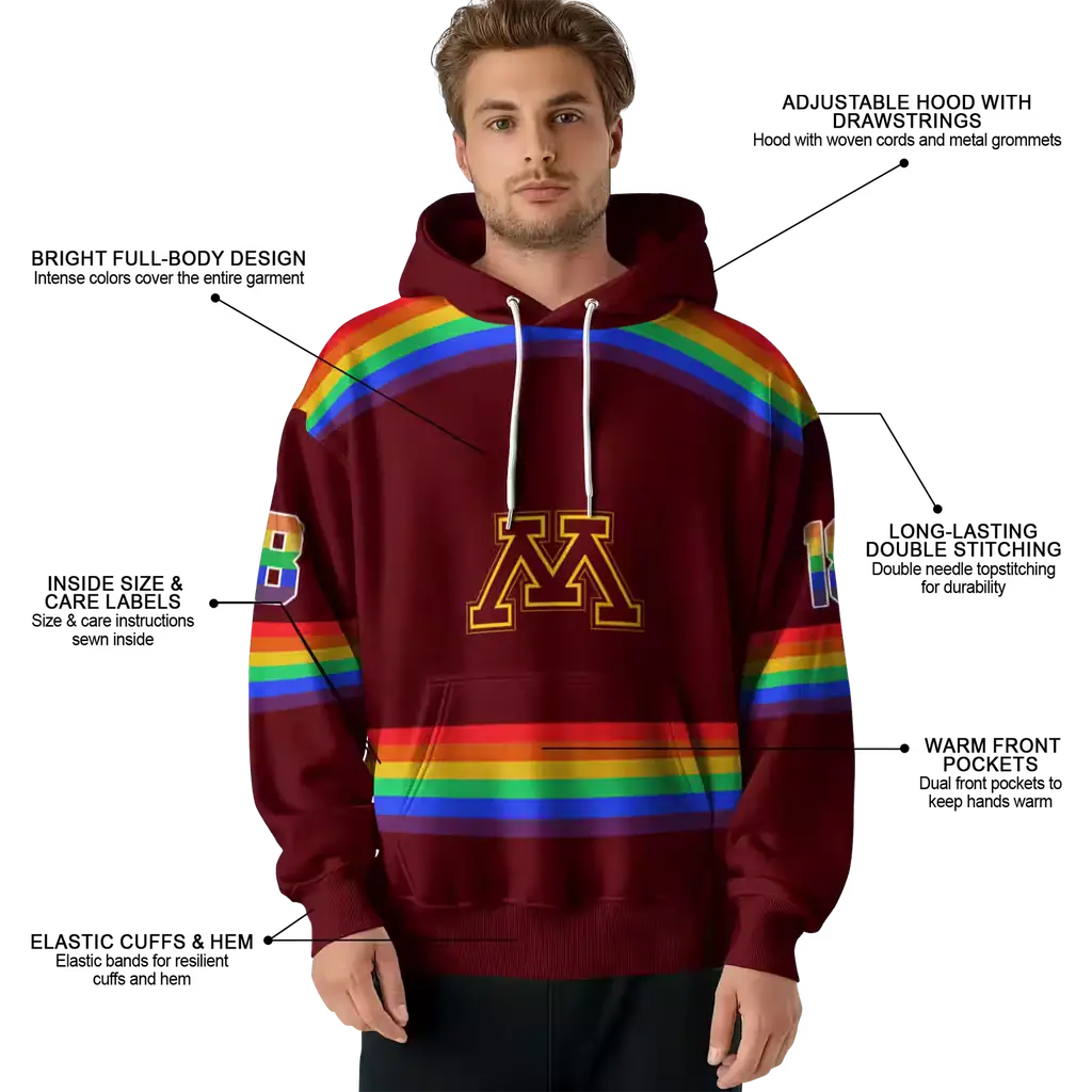 custom minnesota golden gophers rainbow stripes maroon hoodie latest model custom minnesota golden gophers rainbow stripes maroon hoodie latest model