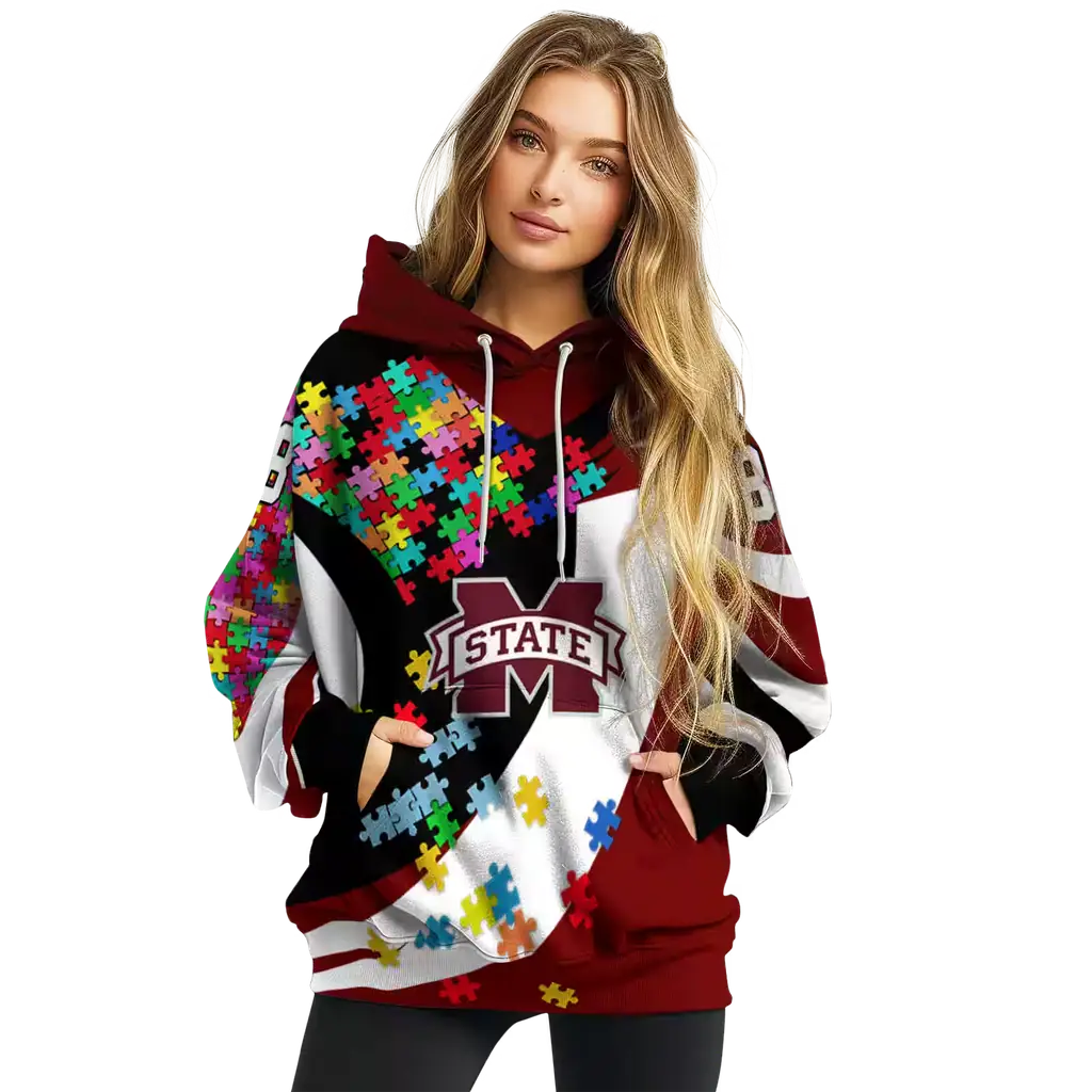 custom mississippi state bulldogs puzzle pieces maroon hoodie high quality custom mississippi state bulldogs puzzle pieces maroon hoodie high quality