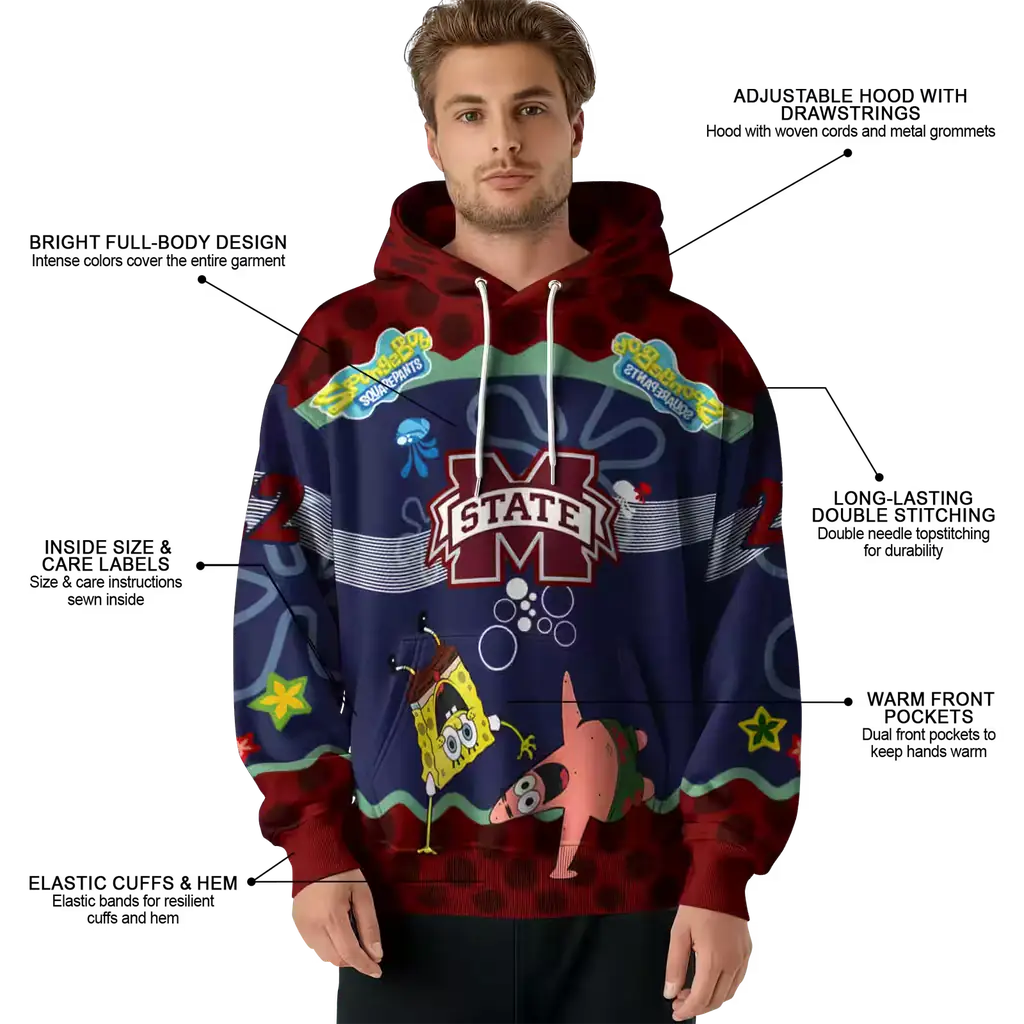 custom mississippi state bulldogs spongebob patrick star maroon navy hoodie latest model custom mississippi state bulldogs spongebob patrick star maroon navy hoodie latest model