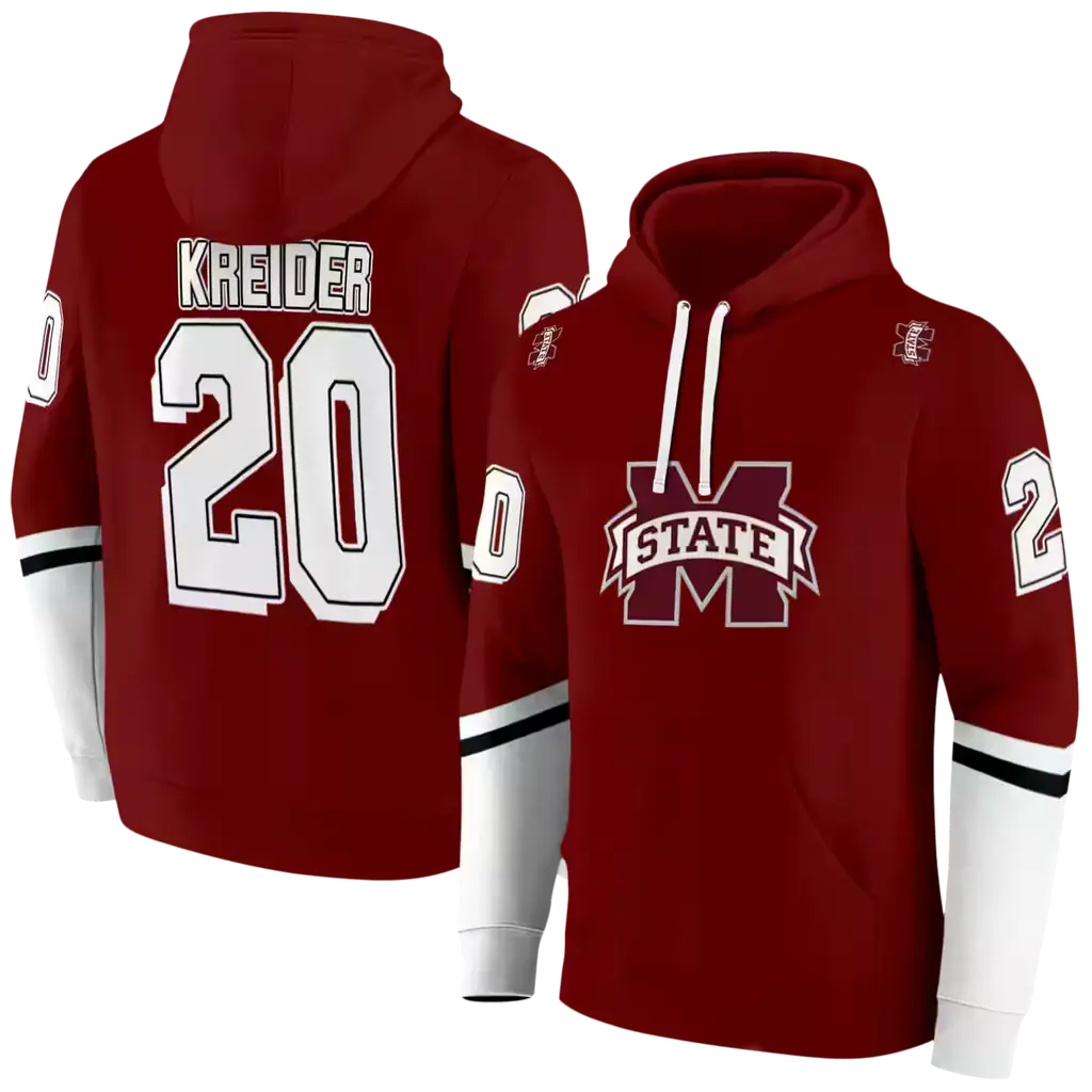 custom mississippi state bulldogs striped sleeves maroon hoodie fashion forward custom mississippi state bulldogs striped sleeves maroon hoodie fashion forward
