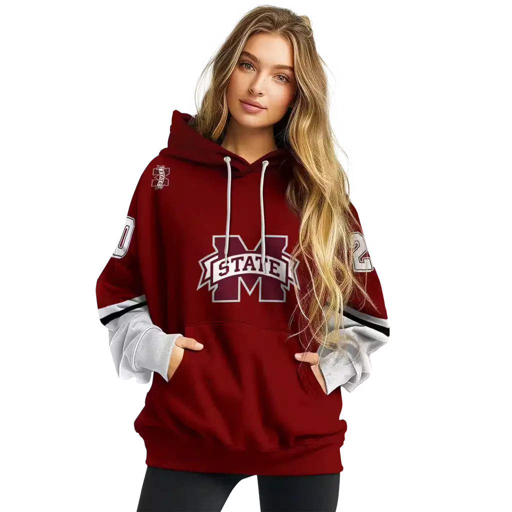 custom mississippi state bulldogs striped sleeves maroon hoodie high quality custom mississippi state bulldogs striped sleeves maroon hoodie high quality