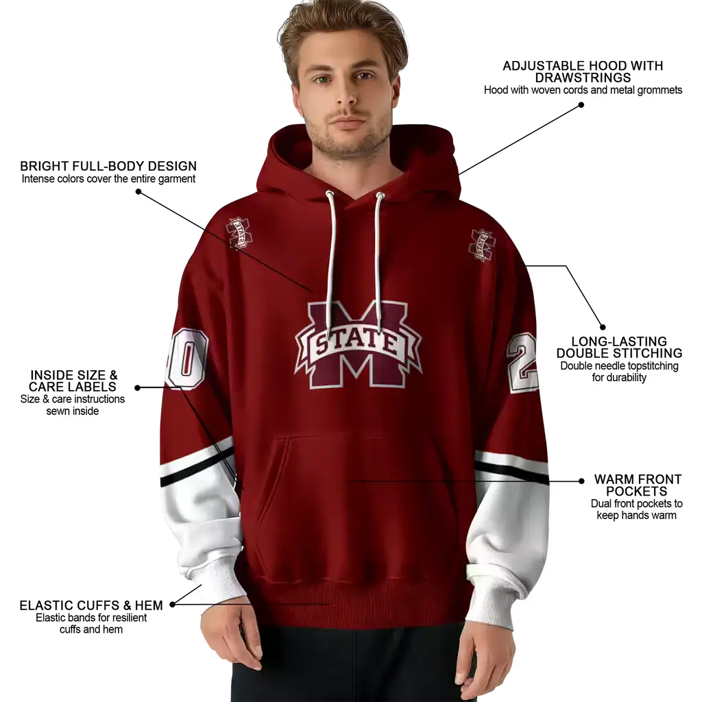 custom mississippi state bulldogs striped sleeves maroon hoodie latest model custom mississippi state bulldogs striped sleeves maroon hoodie latest model