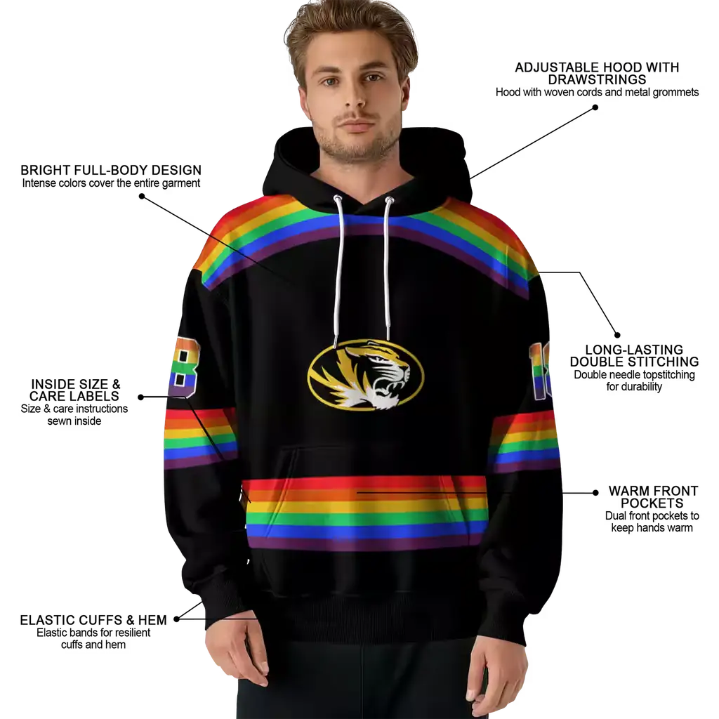 custom missouri tigers rainbow stripes black hoodie latest model custom missouri tigers rainbow stripes black hoodie latest model