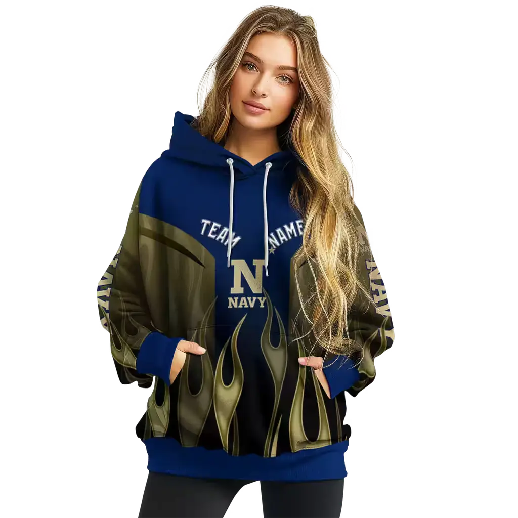 custom navy midshipmen flame design blue hoodie high quality custom navy midshipmen flame design blue hoodie high quality