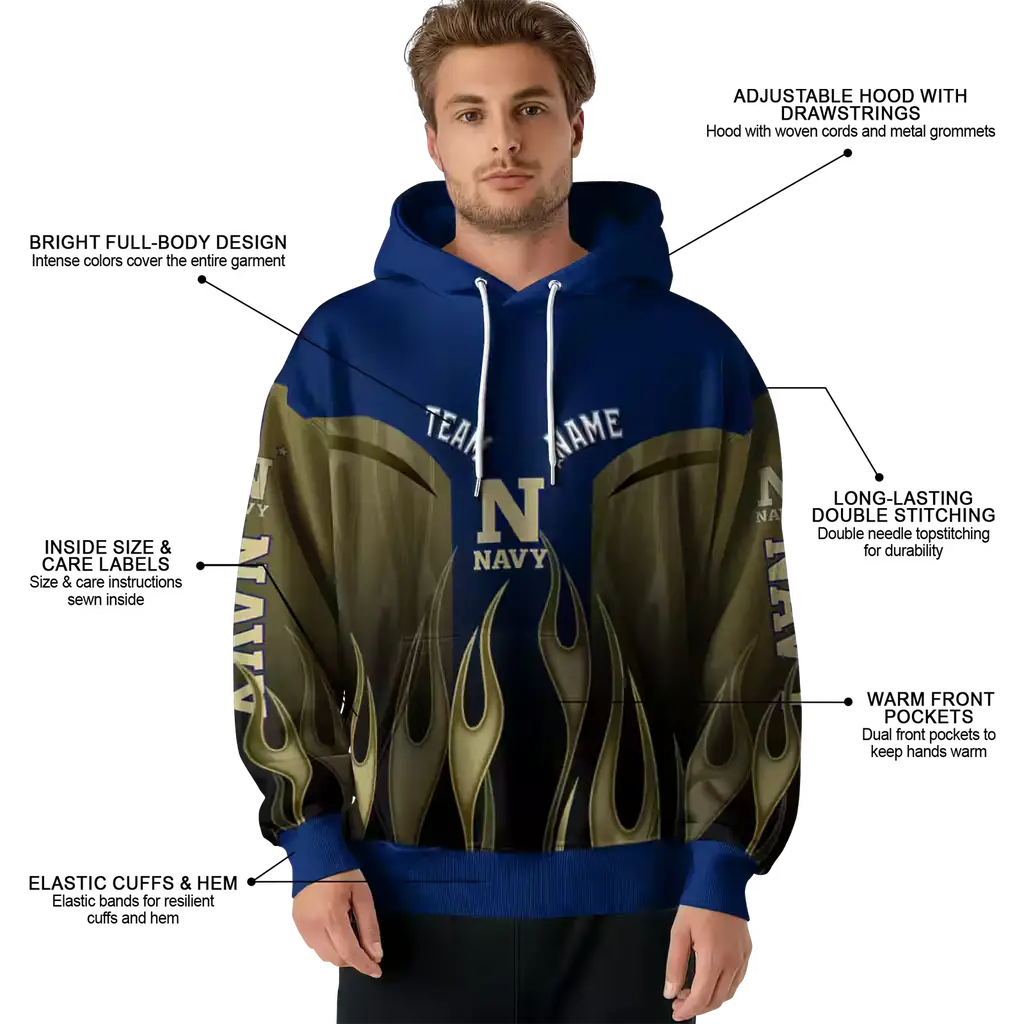 custom navy midshipmen flame design blue hoodie latest model custom navy midshipmen flame design blue hoodie latest model
