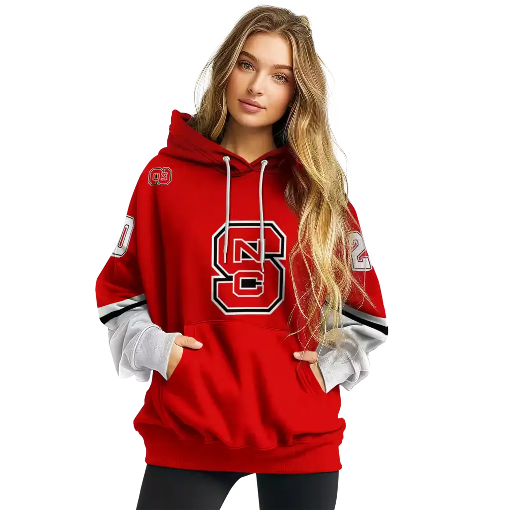 custom nc state wolfpack striped sleeves red hoodie high quality custom nc state wolfpack striped sleeves red hoodie high quality