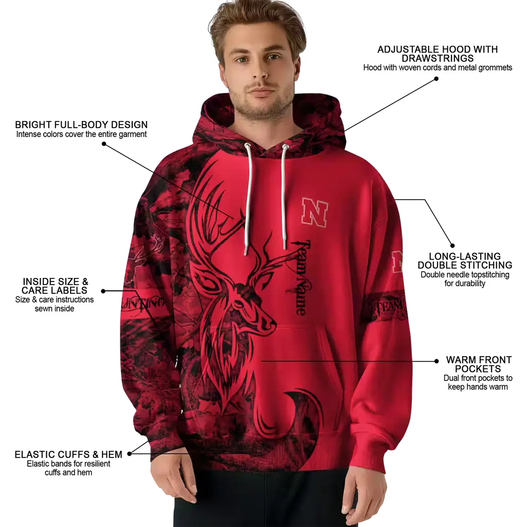 custom nebraska cornhuskers deer silhouette red hoodie latest model custom nebraska cornhuskers deer silhouette red hoodie latest model