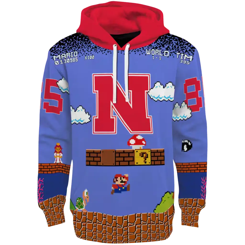 custom nebraska cornhuskers mario blue black hoodie best selling custom nebraska cornhuskers mario blue black hoodie best selling