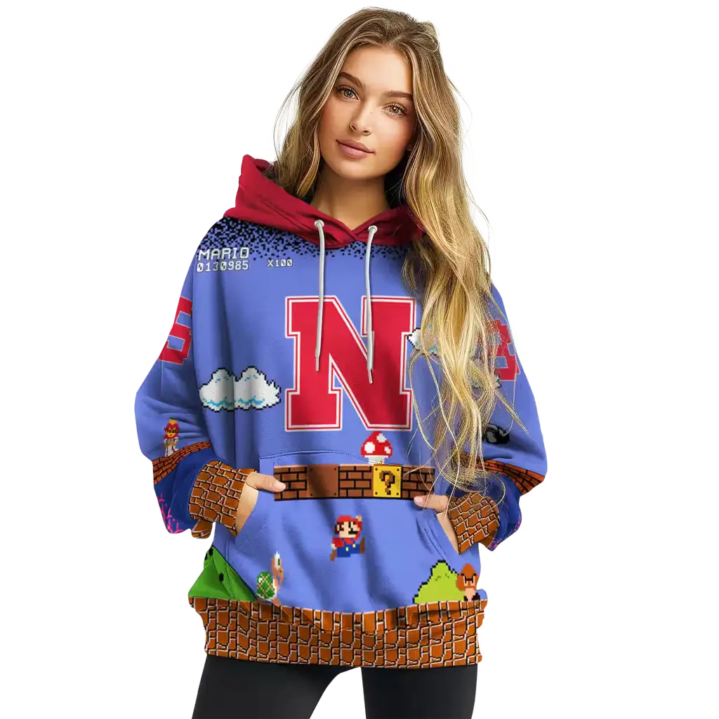 custom nebraska cornhuskers mario blue black hoodie high quality custom nebraska cornhuskers mario blue black hoodie high quality