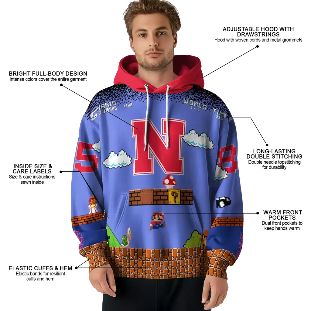 custom nebraska cornhuskers mario blue black hoodie latest model custom nebraska cornhuskers mario blue black hoodie latest model
