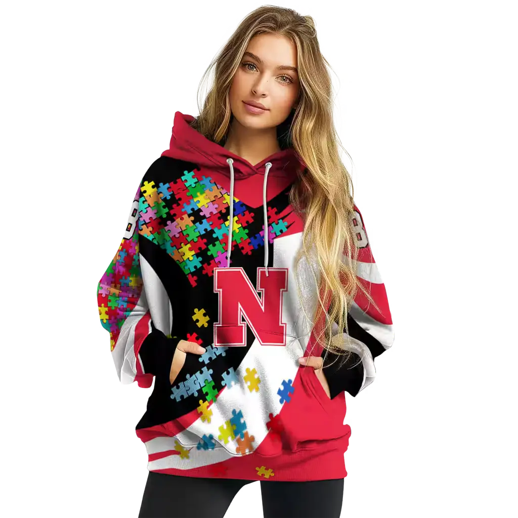 custom nebraska cornhuskers puzzle pieces red hoodie high quality custom nebraska cornhuskers puzzle pieces red hoodie high quality