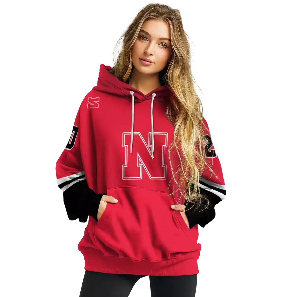 custom nebraska cornhuskers striped sleeves red hoodie high quality custom nebraska cornhuskers striped sleeves red hoodie high quality
