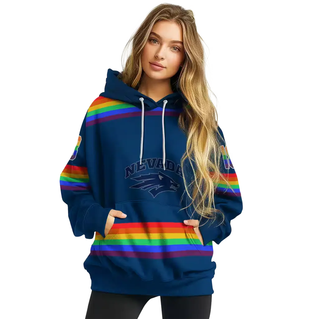 custom nevada wolf pack rainbow stripes blue hoodie high quality custom nevada wolf pack rainbow stripes blue hoodie high quality
