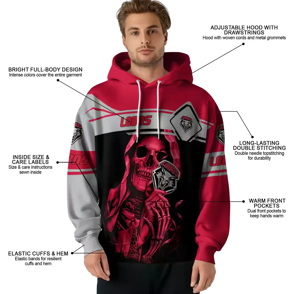 custom new mexico lobos grim reaper red black hoodie latest model custom new mexico lobos grim reaper red black hoodie latest model