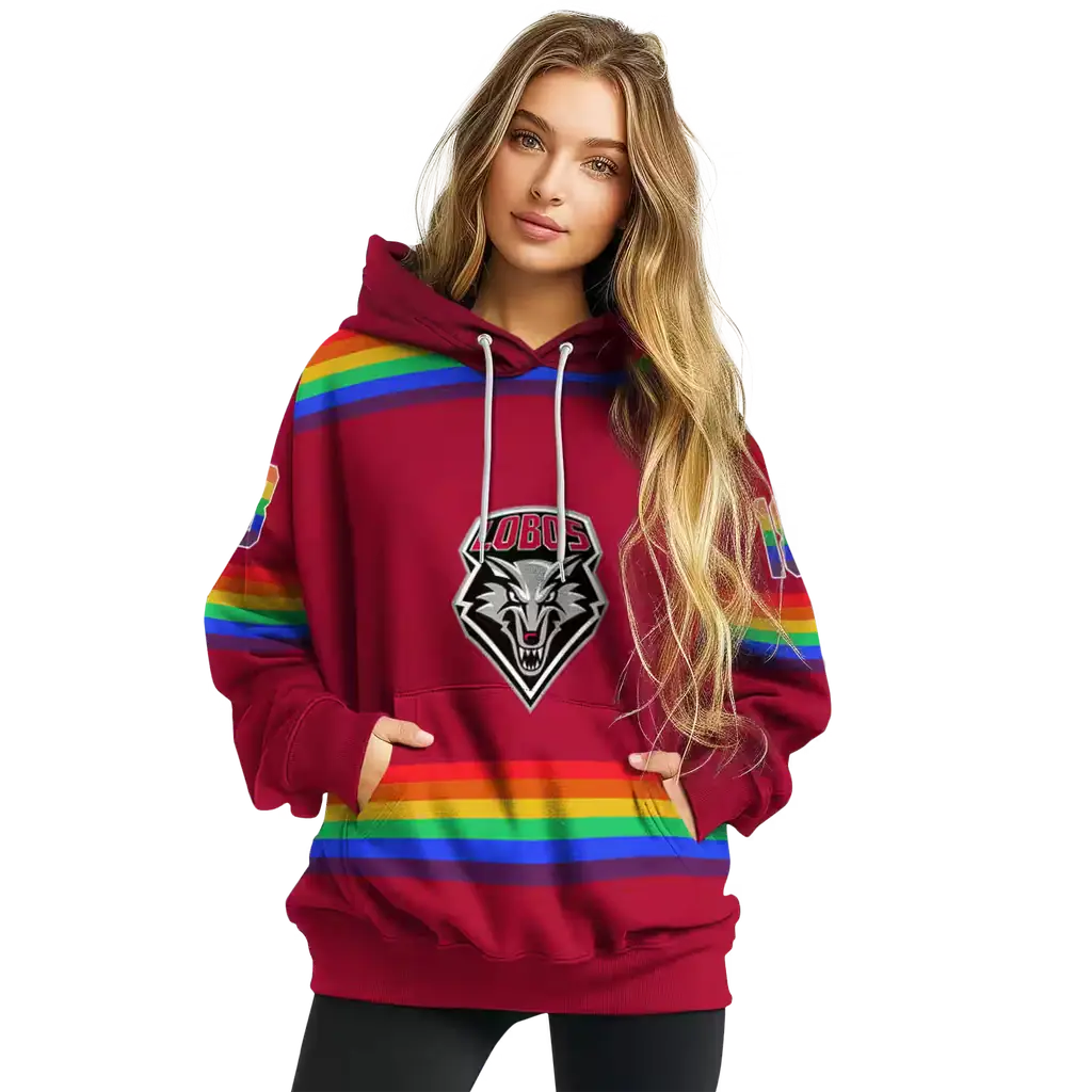 custom new mexico lobos rainbow stripes red hoodie high quality custom new mexico lobos rainbow stripes red hoodie high quality