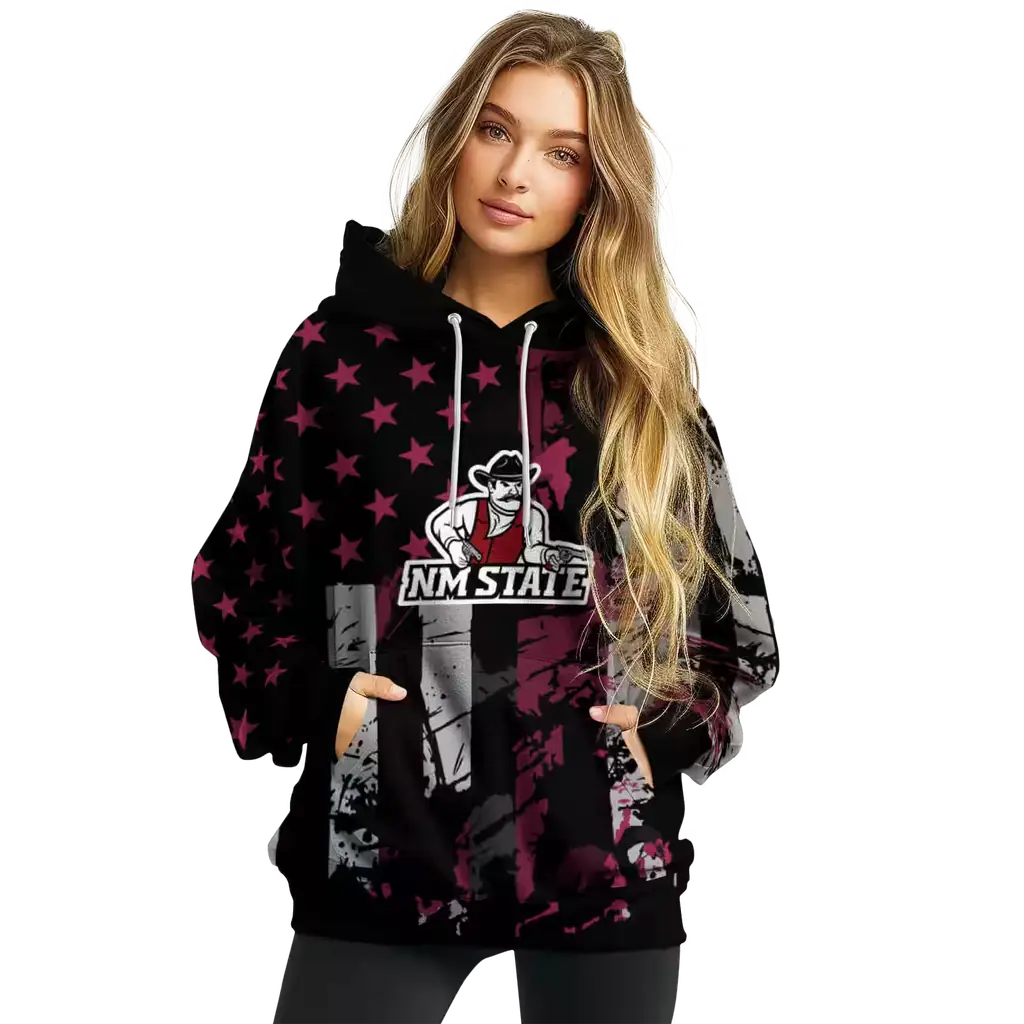 custom new mexico state aggies distressed flag crimson black hoodie high quality custom new mexico state aggies distressed flag crimson black hoodie high quality