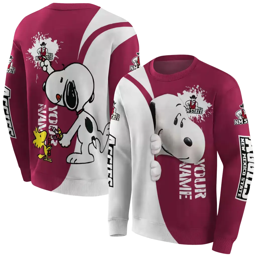 custom new mexico state aggies peeking snoopy crimson hoodie premium grade custom new mexico state aggies peeking snoopy crimson hoodie premium grade