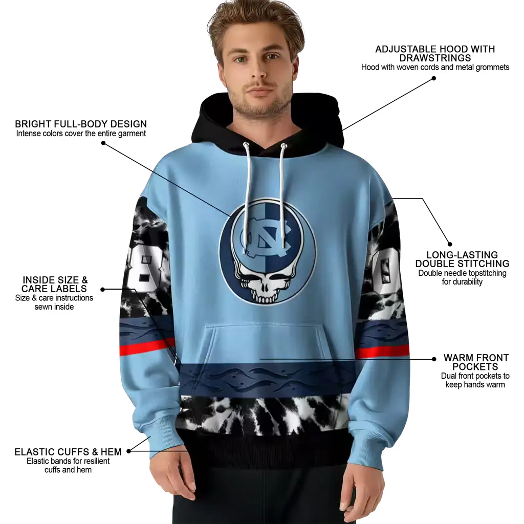 custom north carolina tar heels grateful vibes light blue hoodie latest model custom north carolina tar heels grateful vibes light blue hoodie latest model